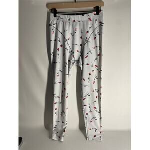 Adam Selman French Cut High Rise Leggings White Rose Print Women's size Large